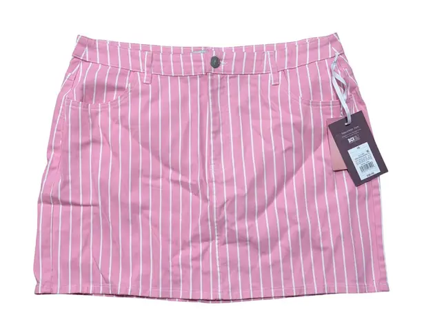 VICTOR GLEMAUD Pink White Stripe Denim Mini Skirt Plus Size 16 XL 1X NEW NWT
