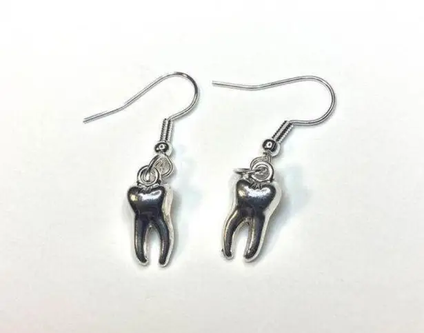 Handmade Vintage Gothic Silver tooth earrings , Y2K Grunge Boho drop and dangle earrings