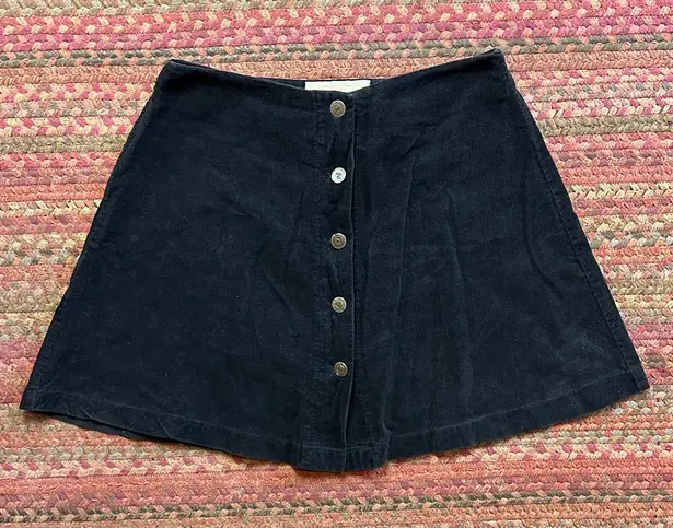 VTG BLACK CORDUROY BUTTON FRONT A LINE SKIRT Size M