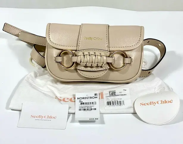 See By Chloe Saddie Double O Ring Leather Belt Bag Cement Beige NWT