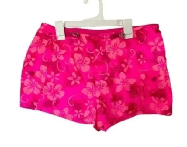 Vintage Y2k Swim Shorts Floral Tropical Flower Pattern Cover Up medium Pink