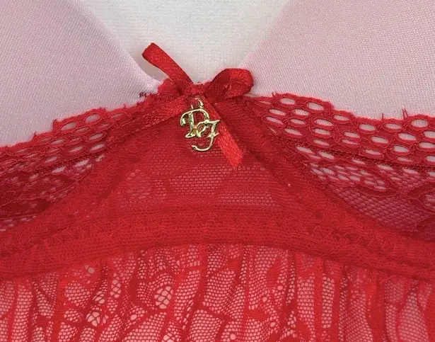 Daisy Fuentes Push Up Babydoll Lace Lingerie Top Red/Pink-Medium