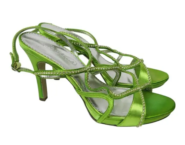 Vintage Y2K Michelangelo Lime Green Rhinestone Heels Size 8.5