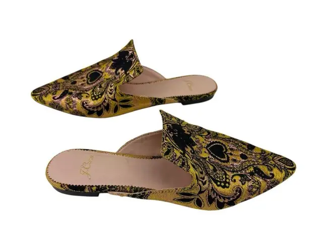 J. Crew Marna Emboirdered Slider Flat Womens 6.5 Metallic Quiet Luxury Mule Shoe Gold