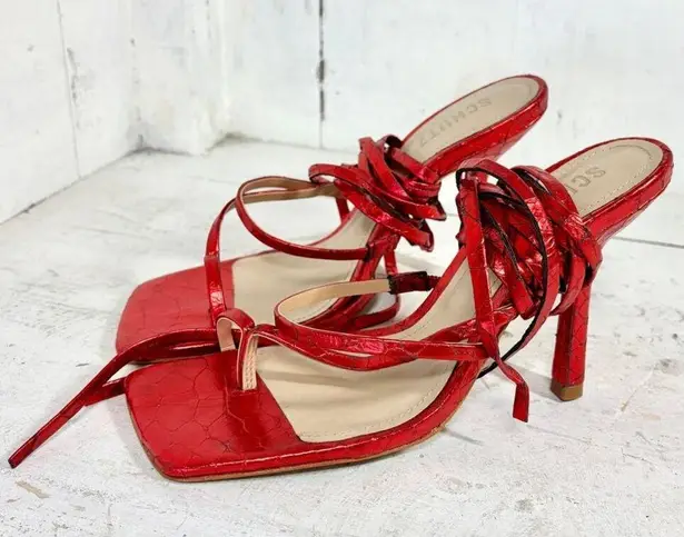 Schutz Lily Metallic Crocodile-Embossed Leather Sandal Red Women's Size 7.5 B