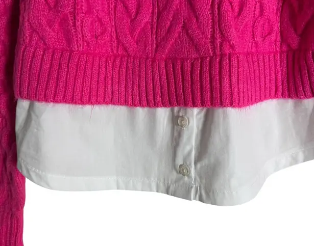 Maeve by Anthropologie Cable-Knit Layered Pullover Sweater Hot Pink White Small