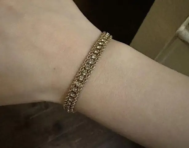 Women’s Gold Tone Rope Chain Clear Rhinestone Tennis Bracelet 7 1/8 Inch