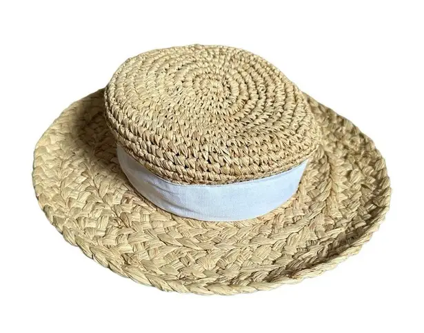Signature Studio Vintage 90s Thick Chunky Straw Sun Hat with White Bow Signature Studios