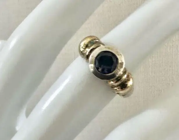 Unique Sterling Silver & 14K Gold Ring with Blue Faceted Stone