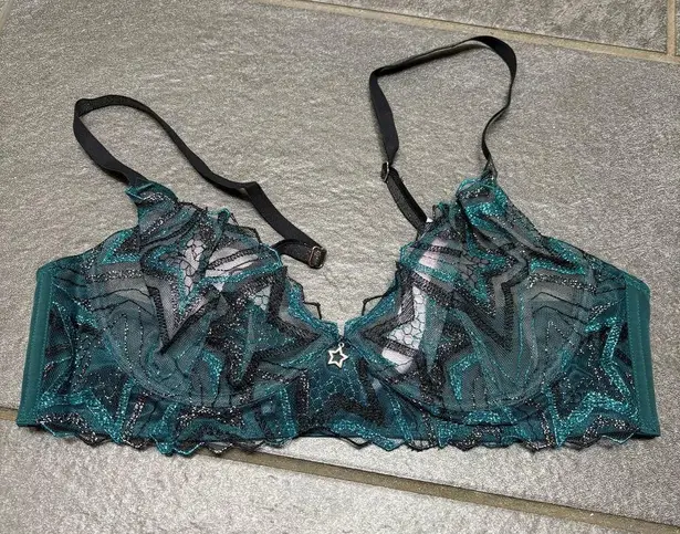 Savage X Fenty Shining Star Embroidered Unlined Demi Bra Wildflower Blue 36B Size undefined