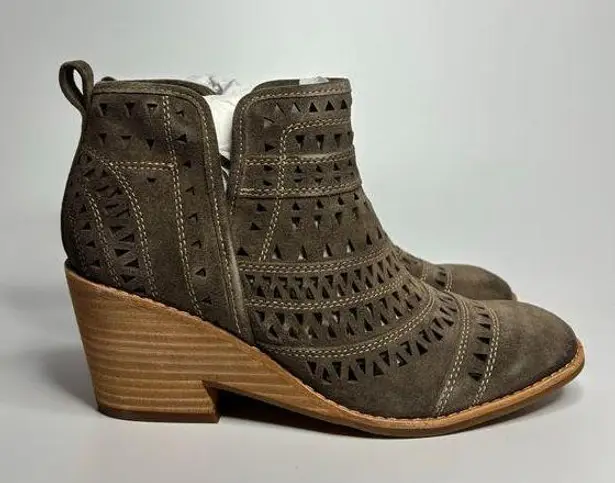 Sofft Sallie Perforated Suede Wedge Heeled Bootie in Taupe Brown Size 9