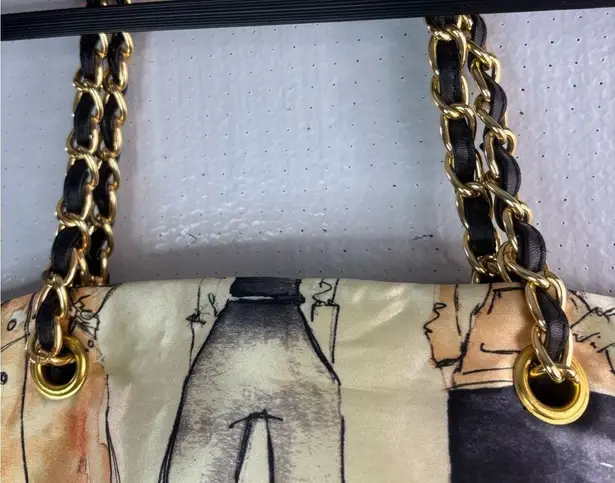 DSW Black and Gold Satin Shoe Fashion Shoulder Bag with Chain Strap