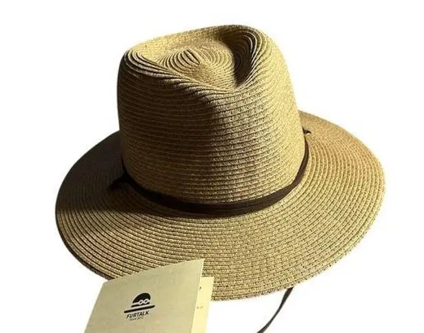 FURTALK Womens Summer Straw Sun Hat with Wind Lanyard UPF 80+