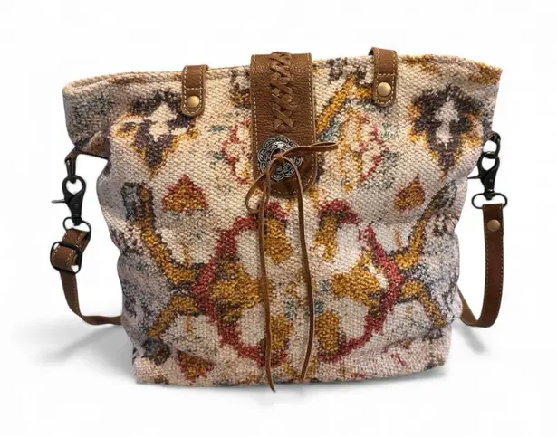 Myra Bag Tapestry Tote Crossbody Convertible Boho Southwest Carpet Shoulder Bag Brown