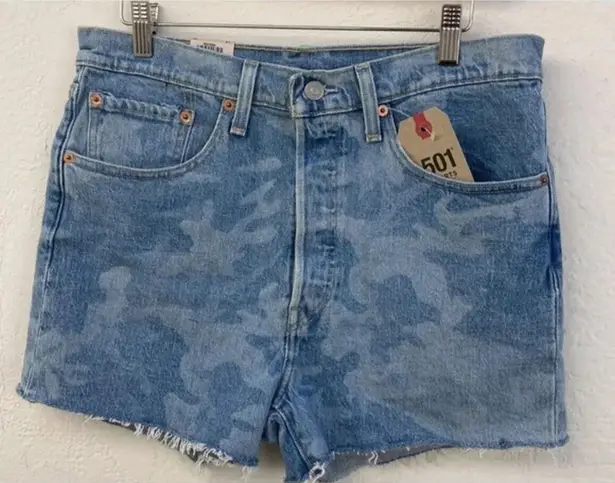 Levi's Levi’s 501 Original Blue Camo Print Cutoff High-Rise Jean Shorts‎ Size 31 New​​​