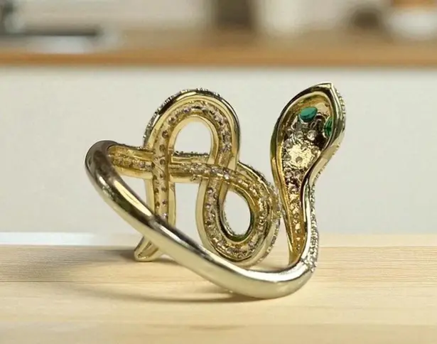 Gold Crystal Snake Ring Size 8