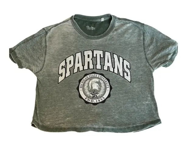 Pressbox Michigan State Women's Spartans Edith Vintage Burnout Crop T-Shirt Med