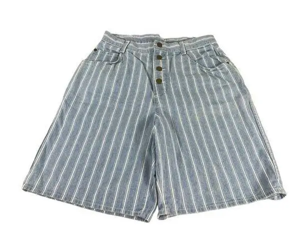 VTG Stuffed Shirt 90s Mom High Waist Striped 4 Button Denim Shorts 13/14