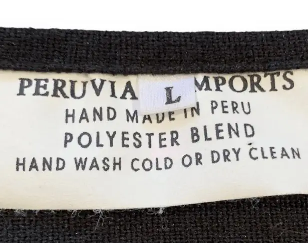 Vintage Peruvian Imports Llama Vest Folk Art Appliqué Striped Colorful Large Black