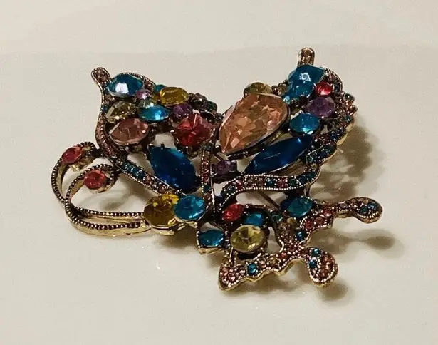 Butterfly Rhinestone Brooch, Multicolor Gold