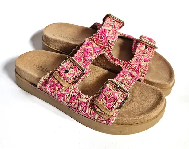 Cristina Francini Pink Woven Raffia Buckle Sandals Slides Size 8