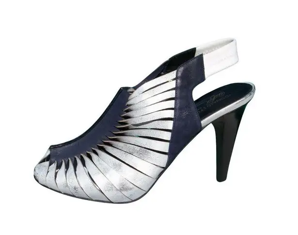 Donald Pliner Twisted Metallic Leather Elastic Slingback Shoe Peep Toe $385 NIB Silver Size 5