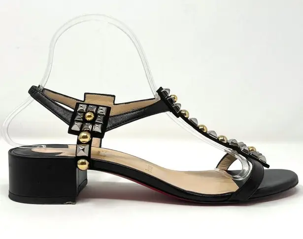 Christian Louboutin  Kaleidra Metallic Silver Gold Studded Black Leather Sandals