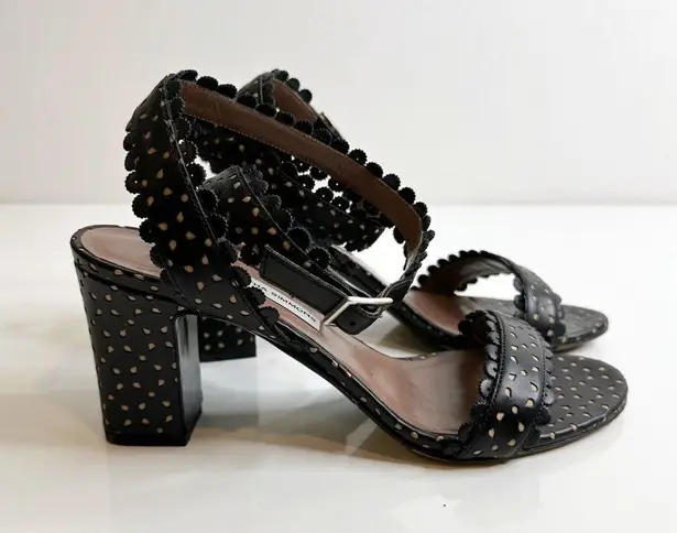 Tabitha Simmons Leticia Perforated Sandals Scalloped Leather Black Women's 38 7