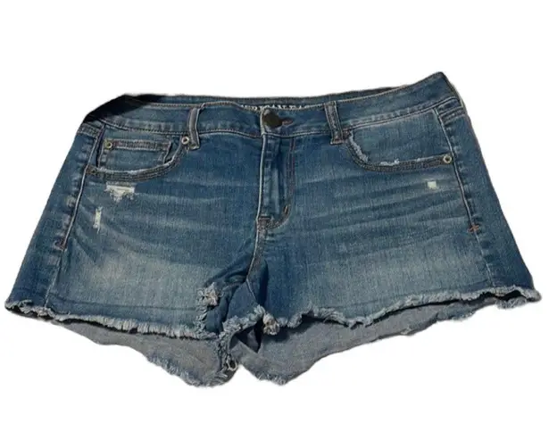 American Eagle Super Stretch X Shortie Frayed Hem Blue Jean Denim Shorts 