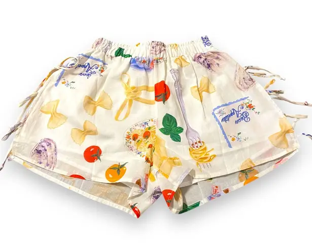 Lisa Says Gah Buon Appetito Ella Bow Tie Shorts w/ Italian Food Graphic New