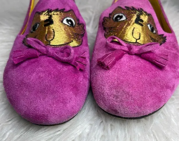 TSUMORI CHISATO Walk shoes flats with Pink Suede and embroidered Cats on top Size 7