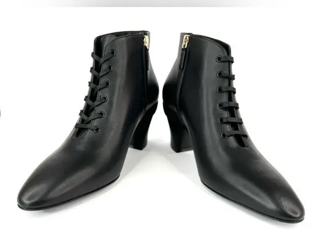 Salvatore Ferragamo Antila Lace Up Black Leather Side Zip Ankle Boots Size 9.5
