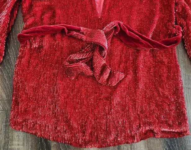 Retrofête Retrofete Grace Mini Sequin Dress in Red Size Small Belt Long Sleeve
