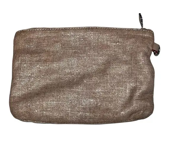 MZ Wallace Metallic Silver Coated Canvas Small Metro Pouch Wallet Clutch Bag