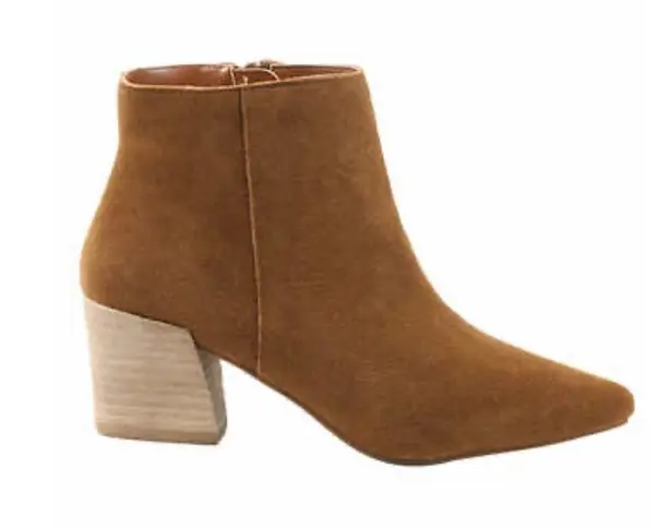 Kensie  Lyden Brown Pointy Toe Suede Ankle Bootie Chunky Heels NWT