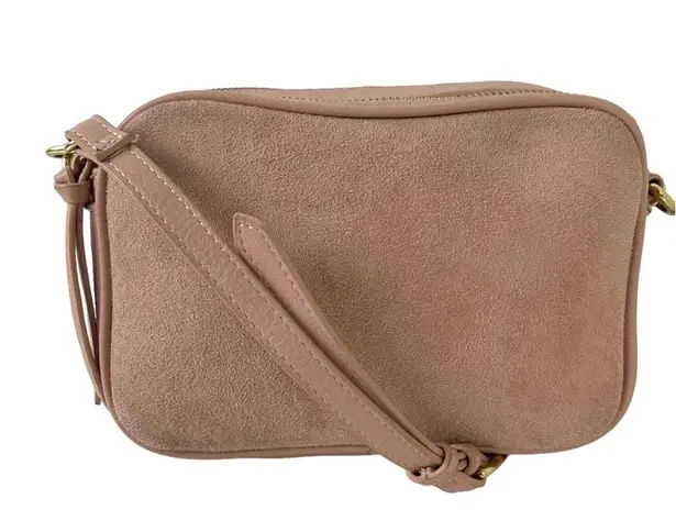 Dusty Pink Small Trendy Crossbody Faux Leather Suede Double Zip Bag
