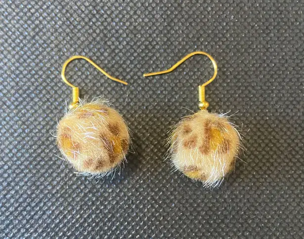 Handmade Cute faux fur Cheetah print Earrings , Brown And Gold drop dangle earrings