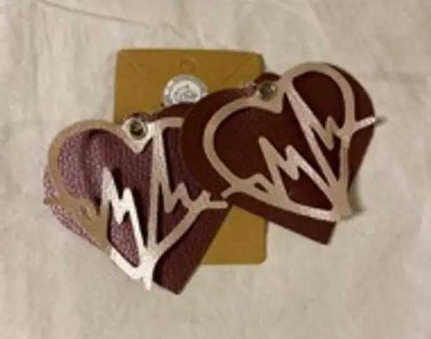 Handmade Faux Leather Burgundy Pink Heart and Beat Women's Earrings