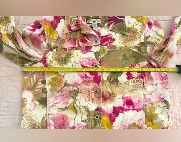 Caribbean Joe Bold Pink Gold & Green floral Jacket Blazer Women's Size L