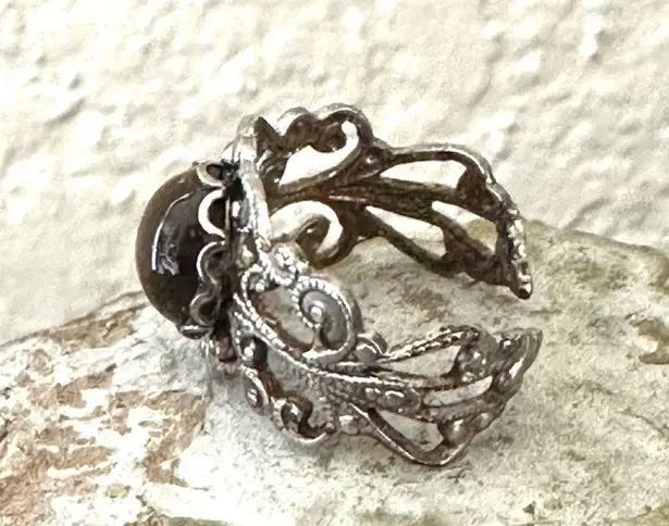 Boho silver tone Filigree Tiger’s Eye Ring