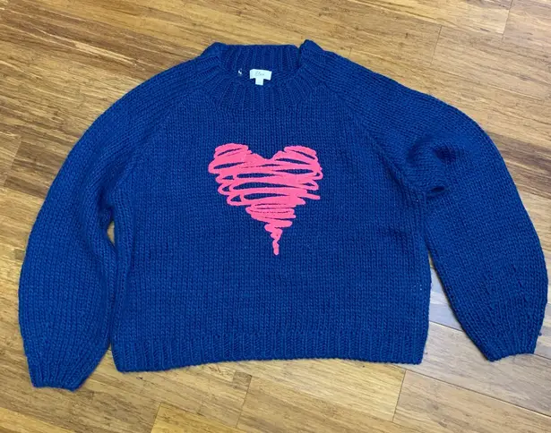 Elan Sweater Knit Pullover Pink Heart Royal Blue Long Sleeve Womens Size Large