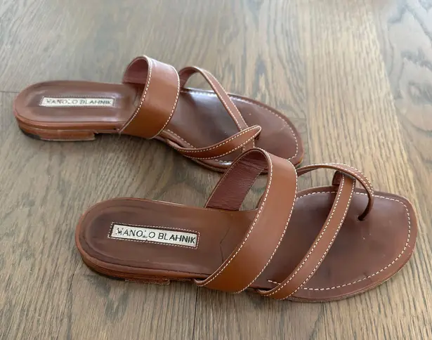 24SS new/Manolo Blahnik ブルタスサンダル Sandal Brown Manolo Blahnik - Susa Luggage Brown Leather Flat Sandal