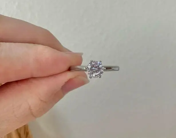 TK316 Solitaire Stainless Steel Ring Vintage “Portia” Diamond Tourmaline Engagement Jewelry Silver