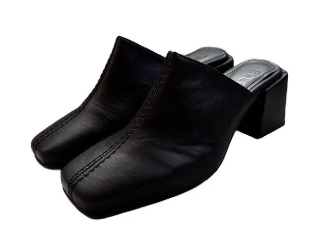 Selected Femme Black Leather Mules Block Heel Square Toe Y2K 90s Vibe Size 9 NEW