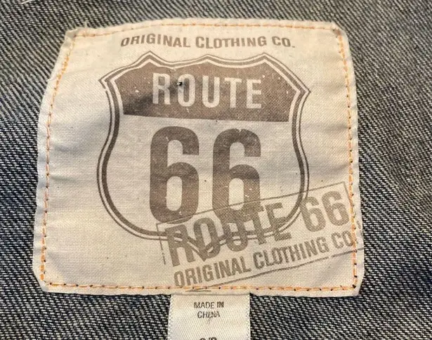 Route 66 DISTRESSED Jean Jacket Copper Logo Buttons Elbow Patch Medium Wash. SM