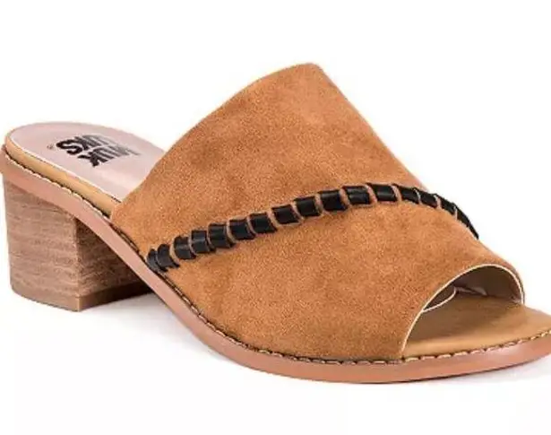 Muk Luks Blanche Faux Suede Brown Slip On Stitched Mule Size 8.5