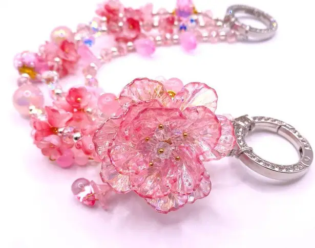 Handmade 🌸 Luxury Bag/Phone Chain Charm/Keychain Triple-Layer Flowers Fancy Crystal Beads