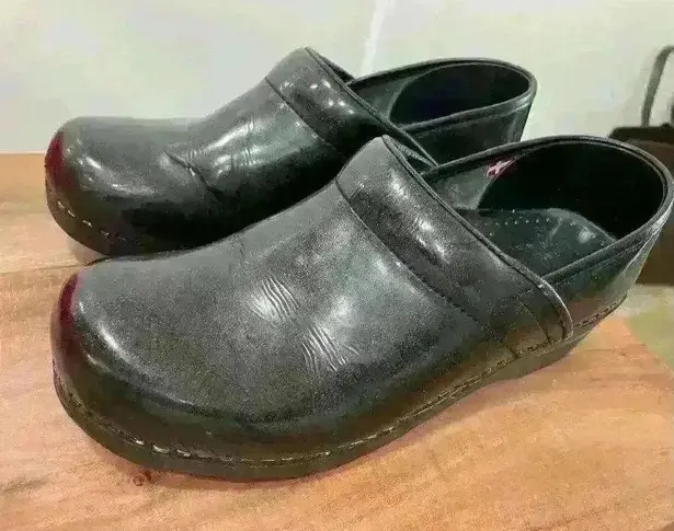 Sanita Signature Original Black Sparkle Glitter Patent Leather Danish Clog,sz 39