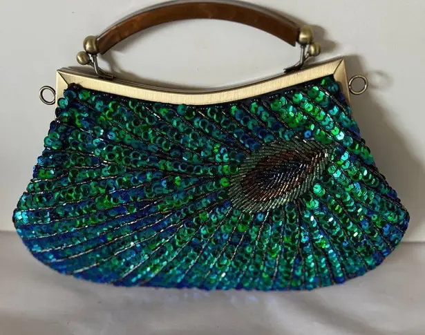 Elegant Green and Blue Sequin Clutch Size OS