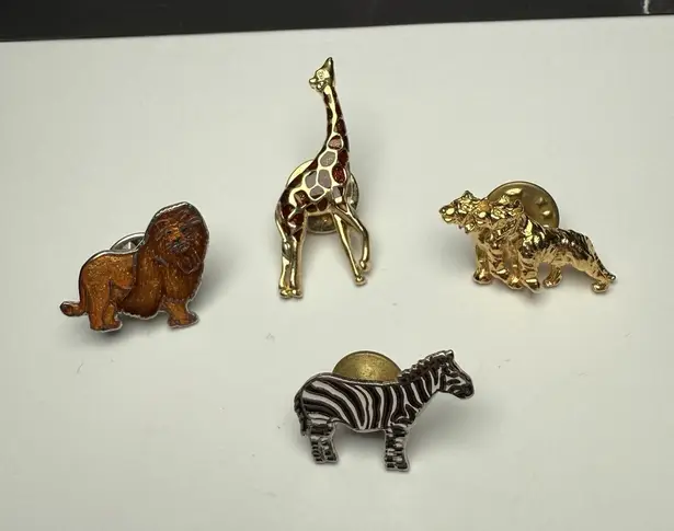 Lion Zebra Giraffe Tack Lapel Pin Lot Of 4 Safari Animals